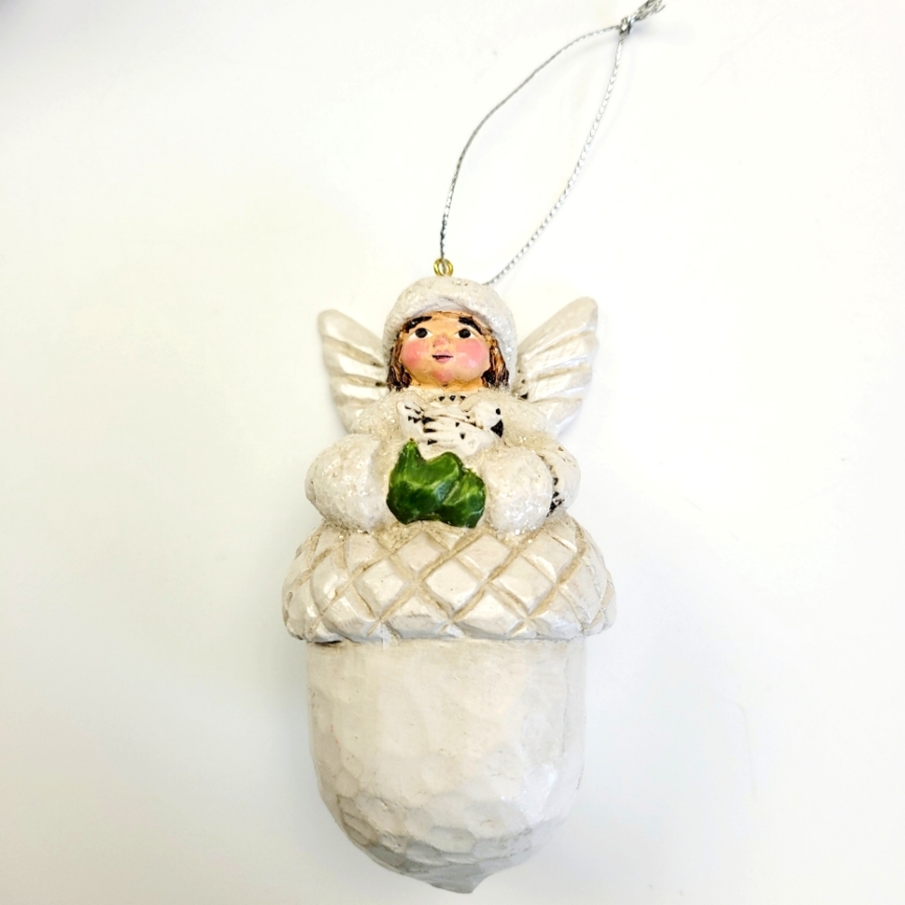 Pam Schifferl Girl on Acorn holding Bird Ornament